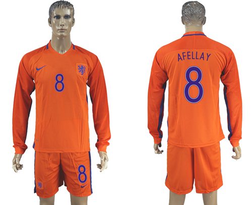 Holland #8 Afellay Home Long Sleeves Soccer Country Jersey - Click Image to Close